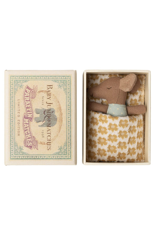 Maileg - Sleepy Wakey Baby Mus I Tændstikæske - Blå - Baby Mouse Legetøj 