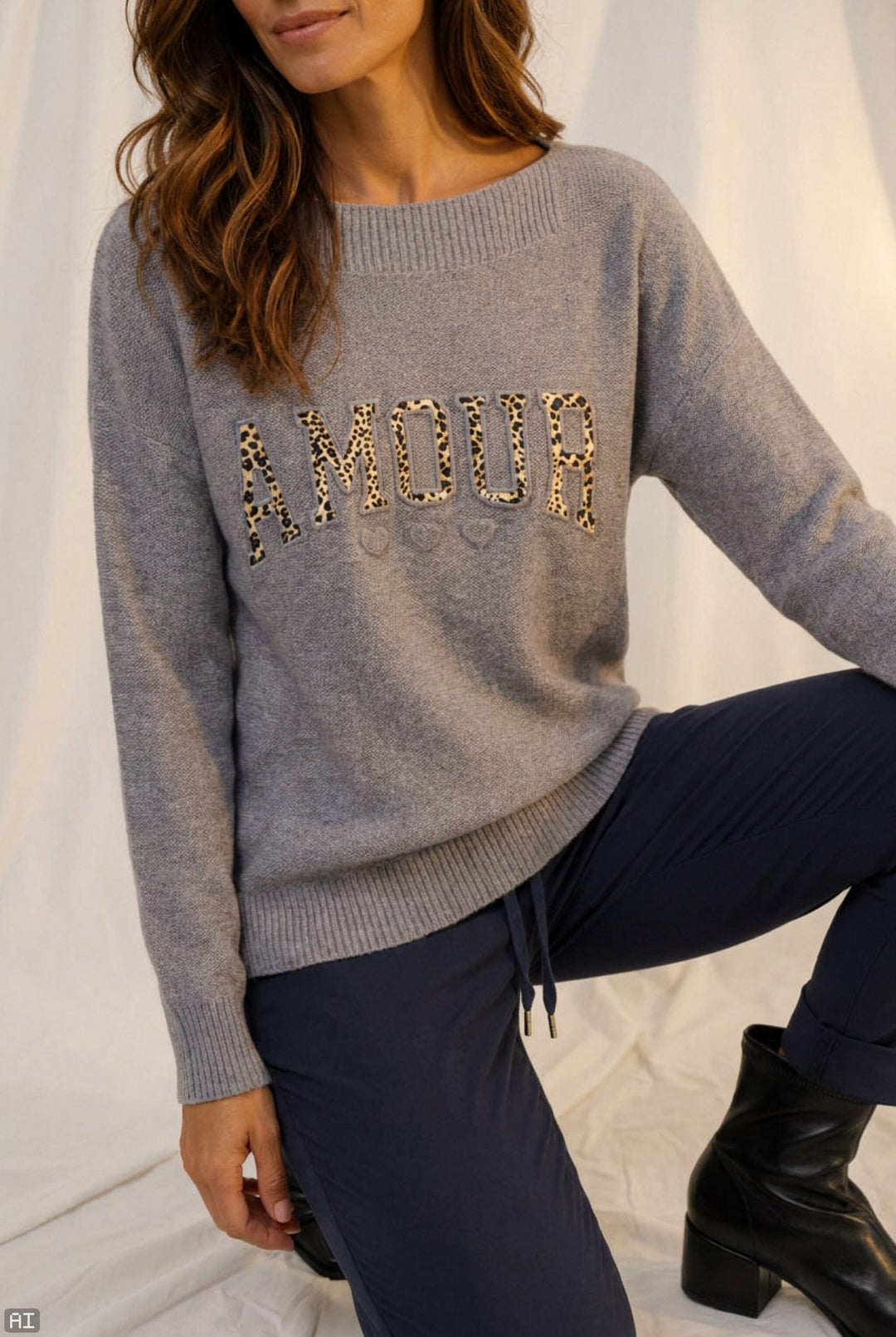 Marta Du Chateau - Mdcmiretta Knit 95111 - Greymelange817/Leo Strikbluser 