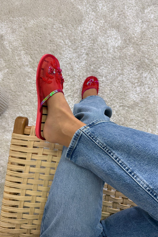 Mellow Moon - Flower Slipers - Red Sandaler 