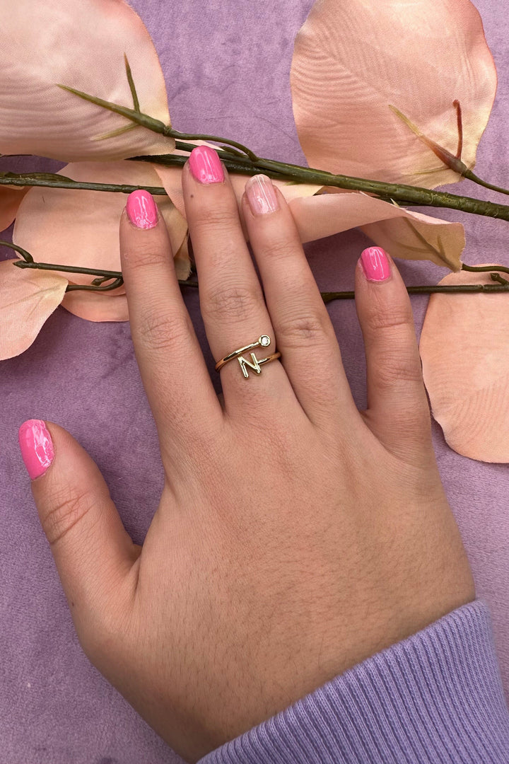 Mellow Moon - Letter Stone Ring - Forgyldt