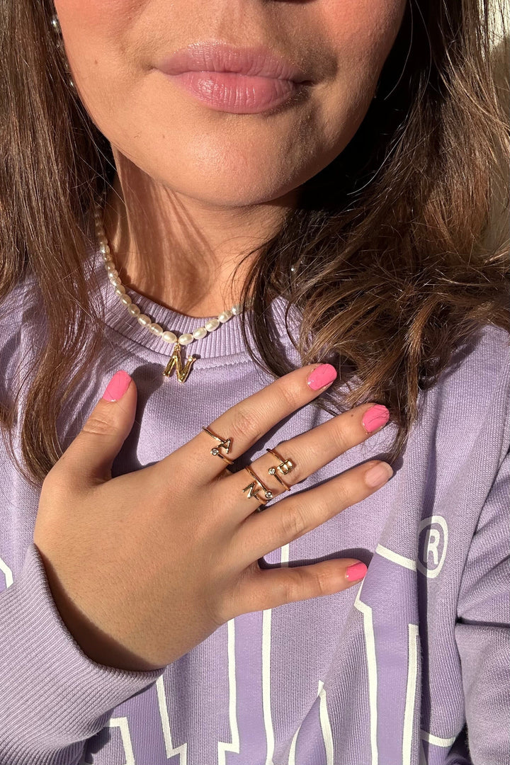 Mellow Moon - Letter Stone Ring - Forgyldt