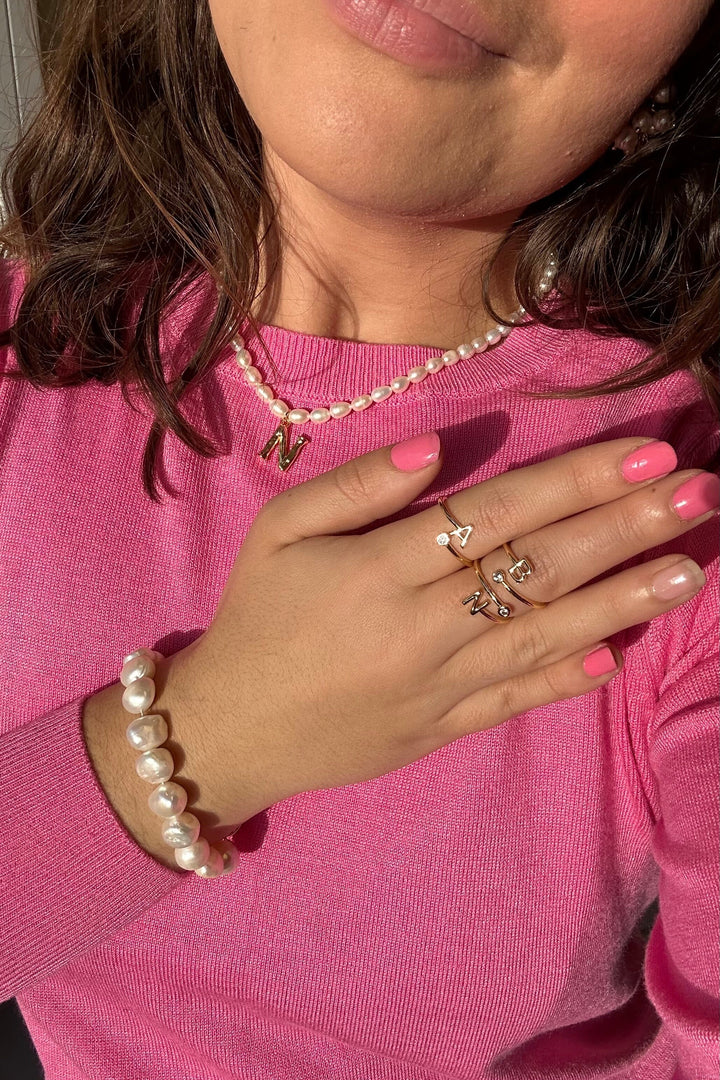 Mellow Moon - Letter Stone Ring - Forgyldt