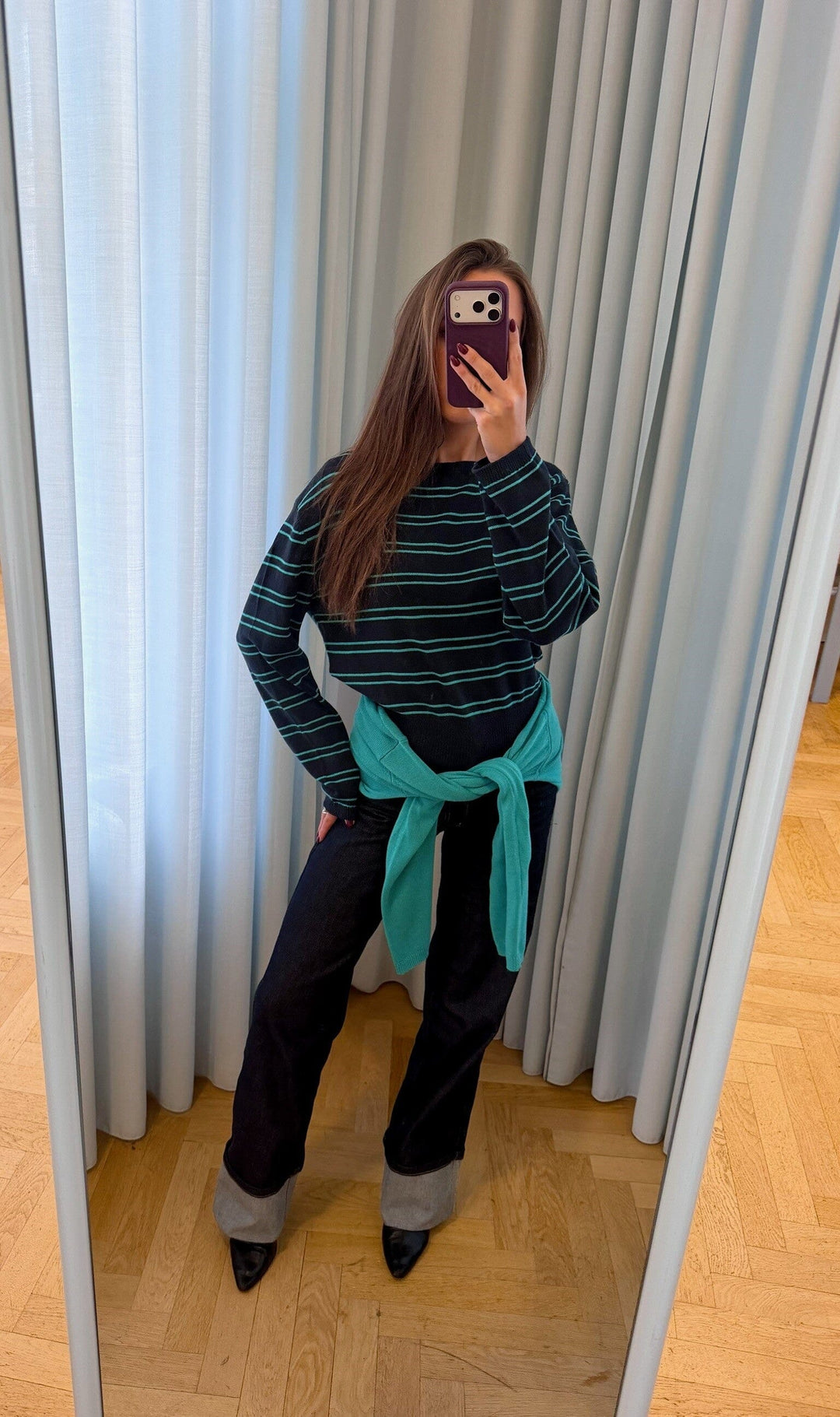 ModströM - Malvamd Boatneck 59966 - 12120 - Navy Aqua Stripe Strikbluser 