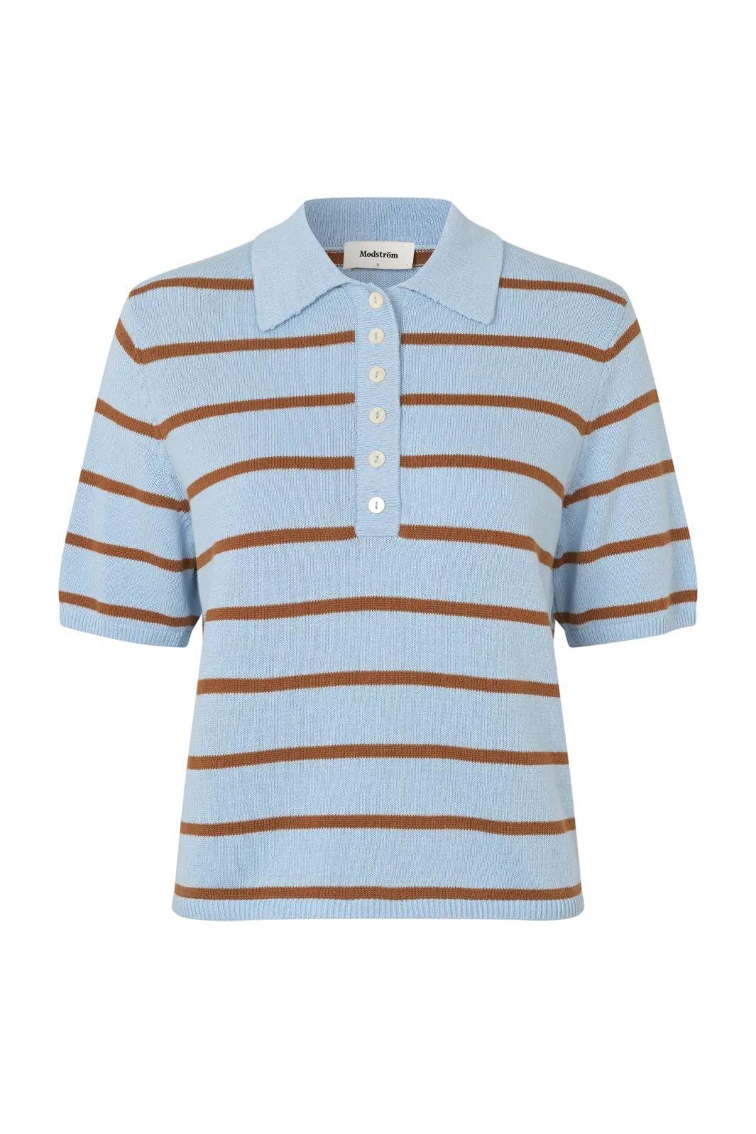 Modström - Malvamd Ss Stripe Polo 58746 - 12069 - Cashmere Nuthatch Stripe Strikbluser 