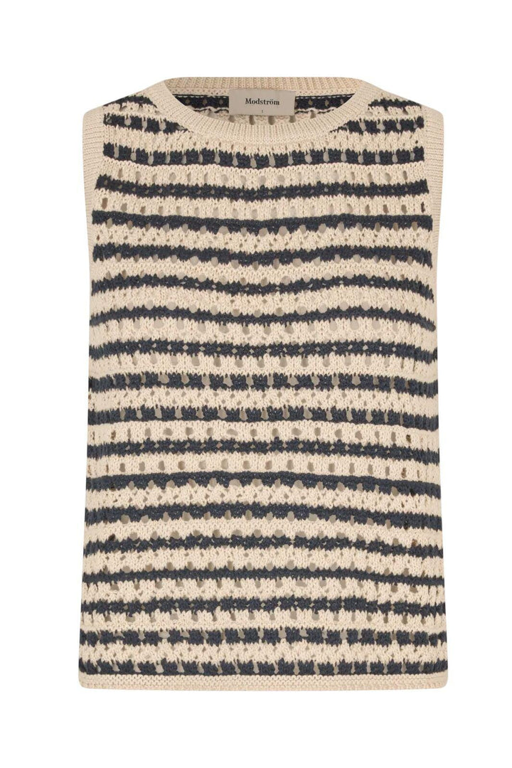 Modström - Vestermd Stripe Top 59055 - 11516 - Navy Summer Sand Strikbluser 