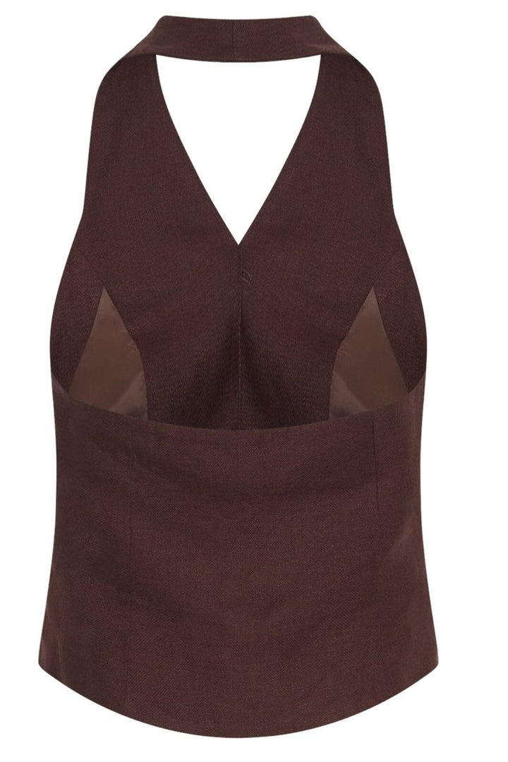 Moss Copenhagen - Mschnaira Claritta Halterneck Waistcoat 19056 - Fudge