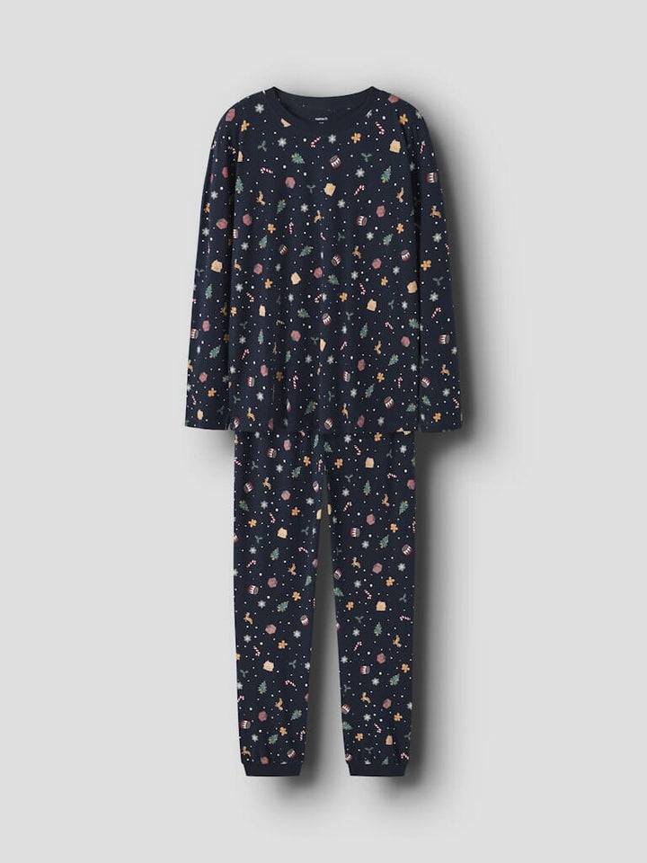 Name It - Nanvismas Ls Nightset - 4879867 Navy Blazer Xmas Aop Navy Nattøj 