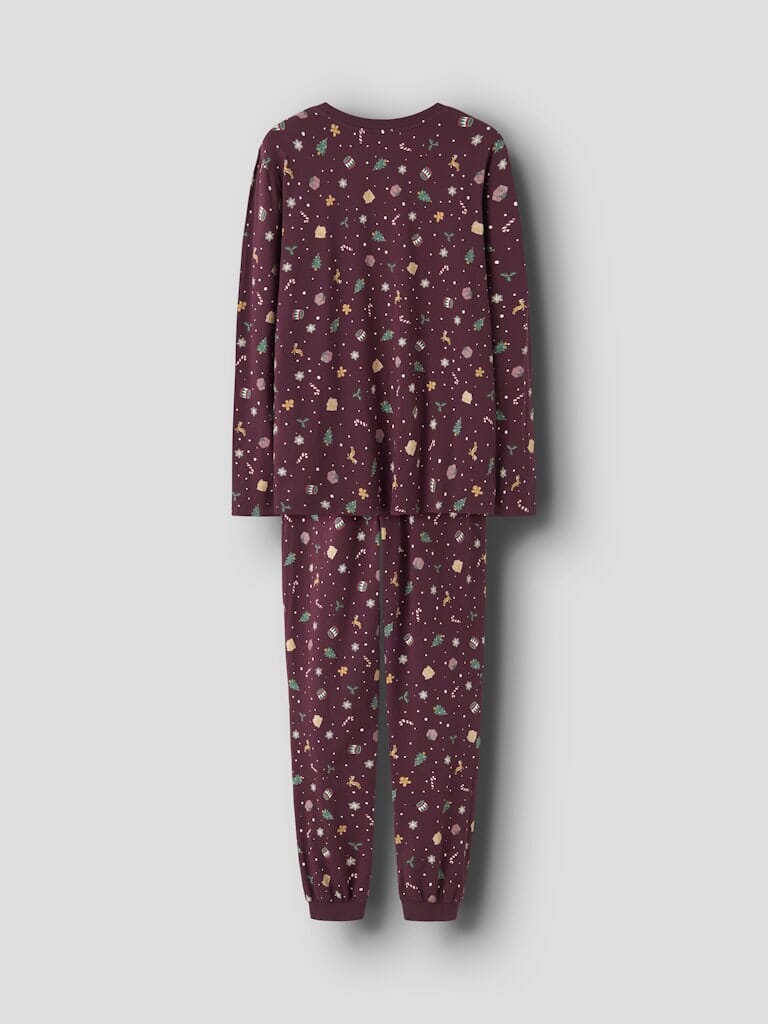 Name It - Nanvismas Ls Nightset - 4918981 Burgundy Xmas Aop Nattøj 