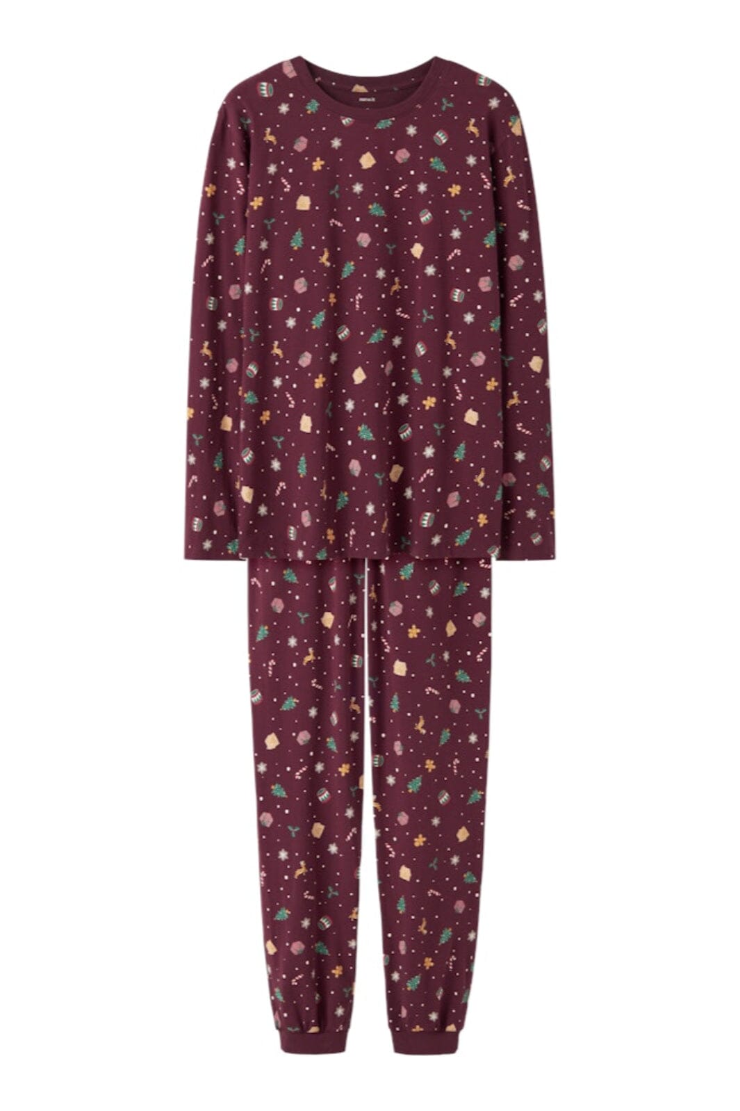 Name It - Nanvismas Ls Nightset - 4918981 Burgundy Xmas Aop Nattøj 