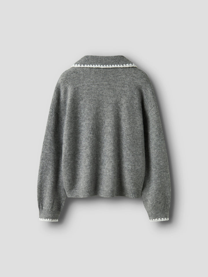 Name It - Nkfrikasa Ls Knit Polo - 4874851 Grey Melange Skjorter 