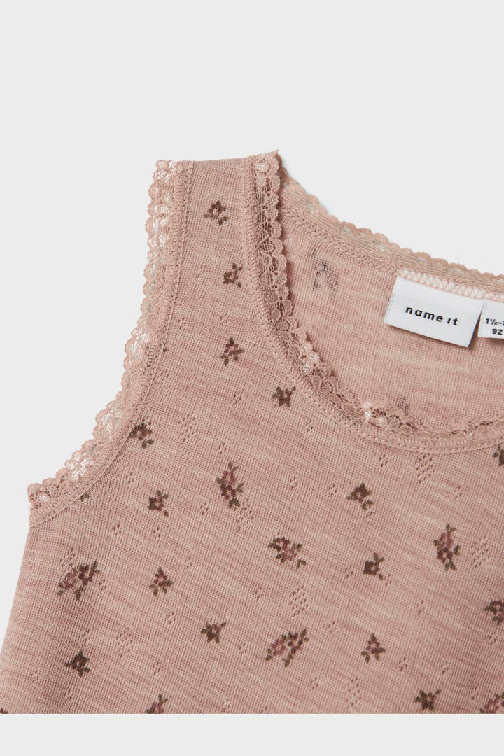 Name It - Nmfwang Wool Needle Tank Top - 4737134 Shadow Gray Small Flowers