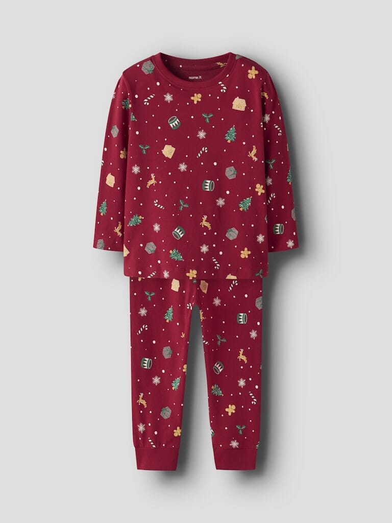 Name It - Nmnvismas Ls Nightset - 4879856 Jester Red Xmas Aop Red Nattøj 