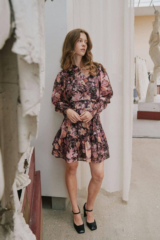 Neo Noir - Aberto Big Flower Dress 166923 - 100 - Black Kjoler 