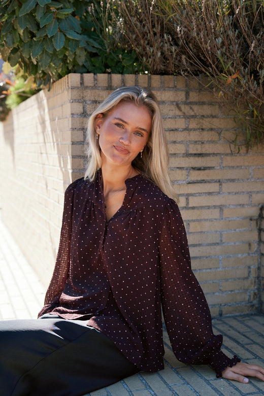 Neo Noir - Astrida Dotted Blouse 170798 - 174 - Burgundy Bluser 