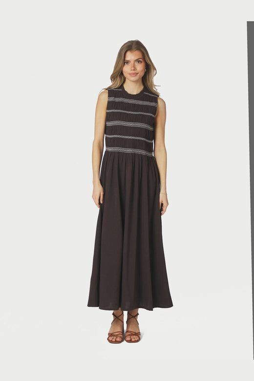 Neo Noir - Atika Deco Smock Dress 166105 - 676 - Dark Brown