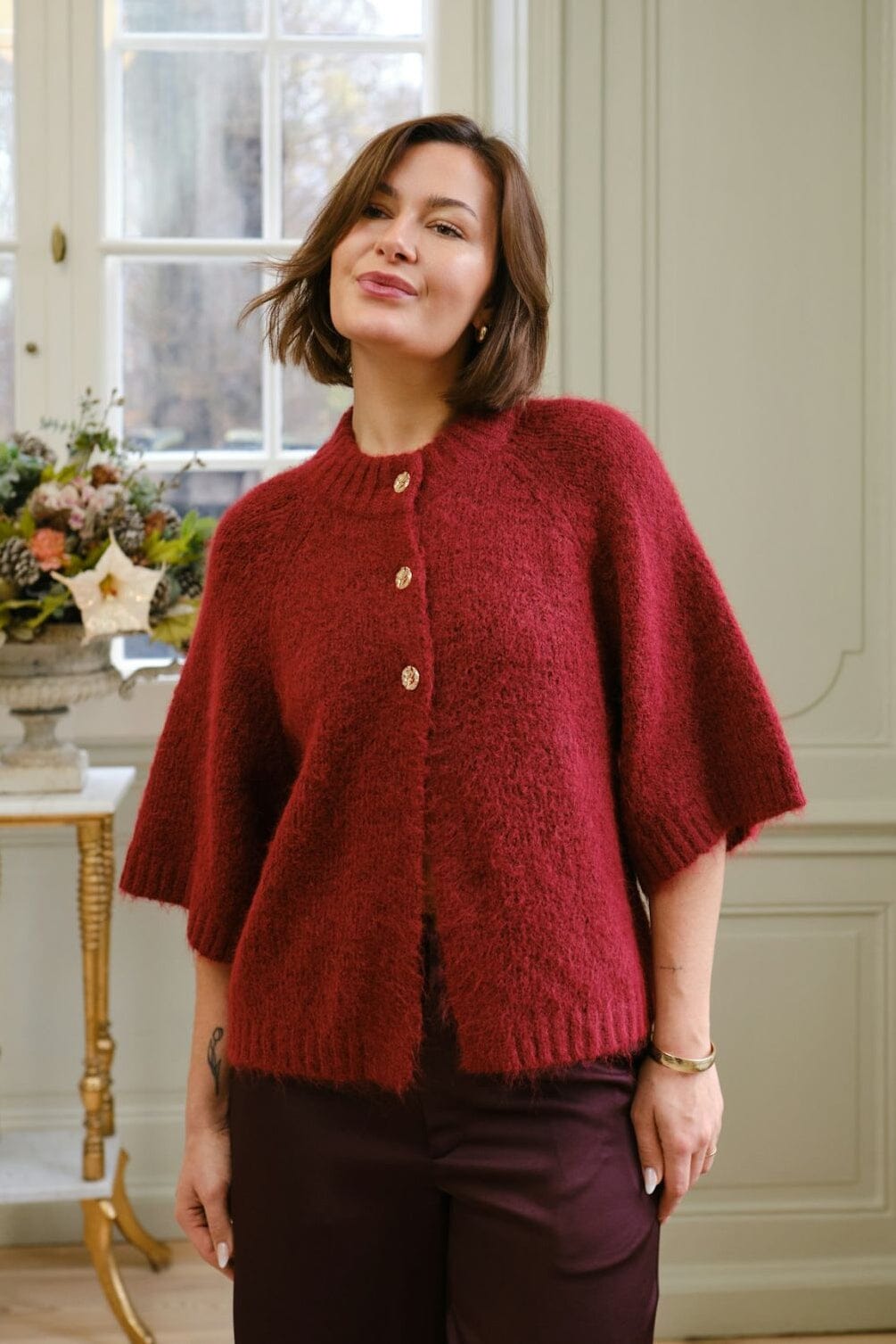 Neo Noir - Benuta Fluffy Knit Cardigan 165816 - 321 - Dark Red Cardigans 