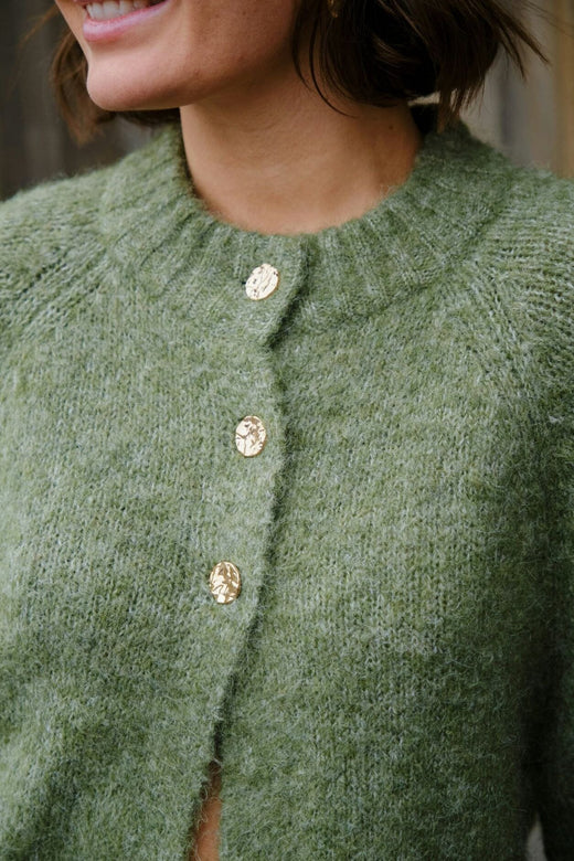 Neo Noir - Benuta Fluffy Knit Cardigan 165816 - 723 - Dusty Green Cardigans 