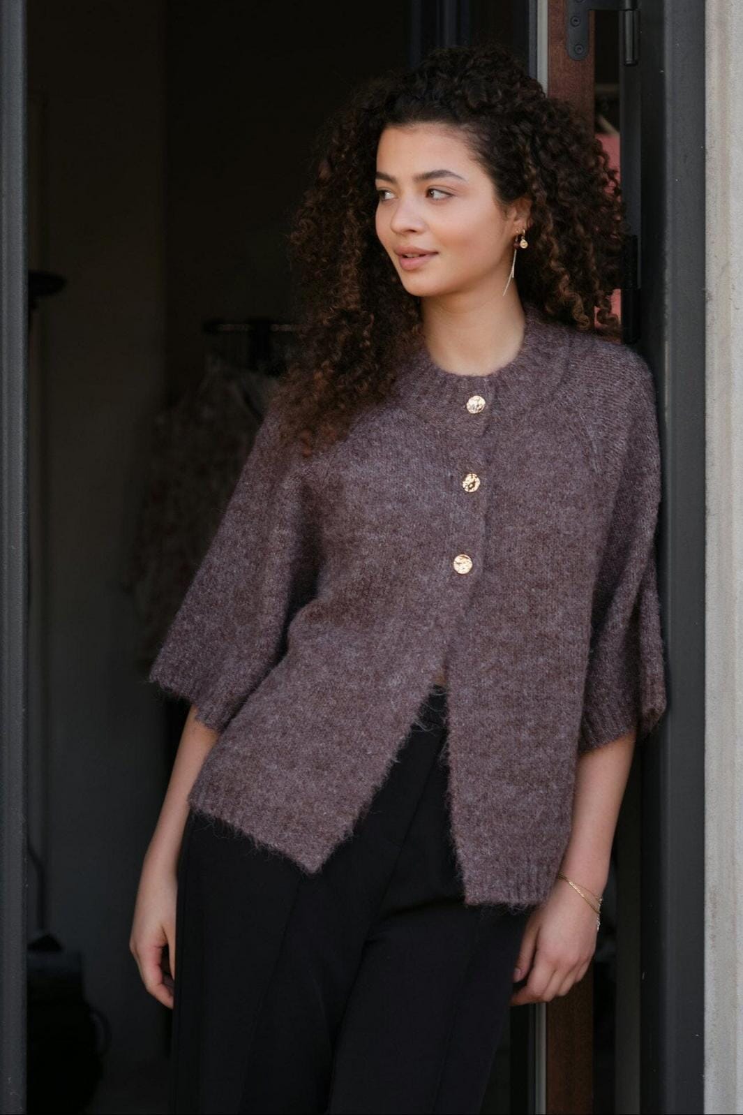Neo Noir - Benuta Fluffy Knit Cardigan 165816 - 928 - Light Brown Cardigans 