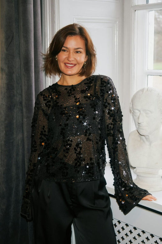 Neo Noir - Blake Sequins Blouse 167011 - 100 - Black Bluser 