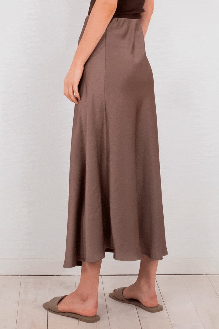 Neo Noir - Bovary Crepe Satin Skirt - Dusty Brown