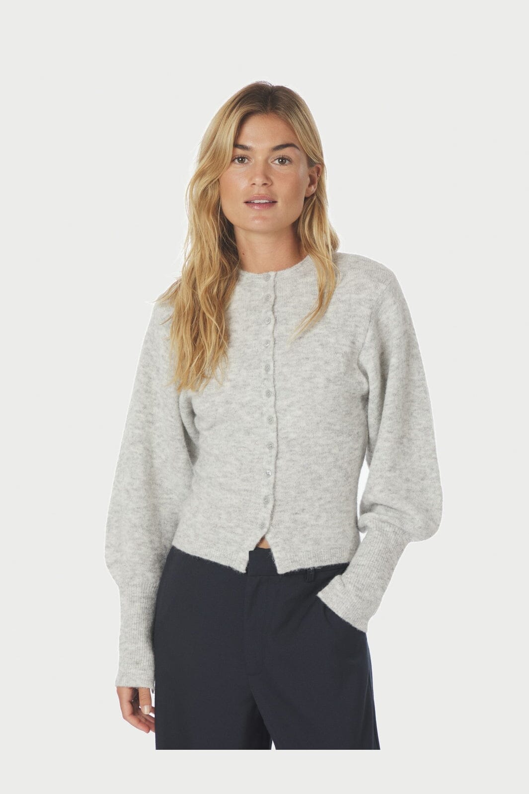 Neo Noir - Briano Soft Knit Cardigan 167196 - 103 - Light Grey Melange