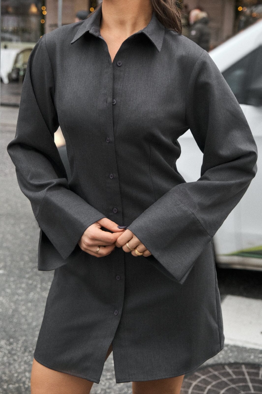 Neo Noir - Cajsa Solid Shirt Dress 164077 - Dark Grey