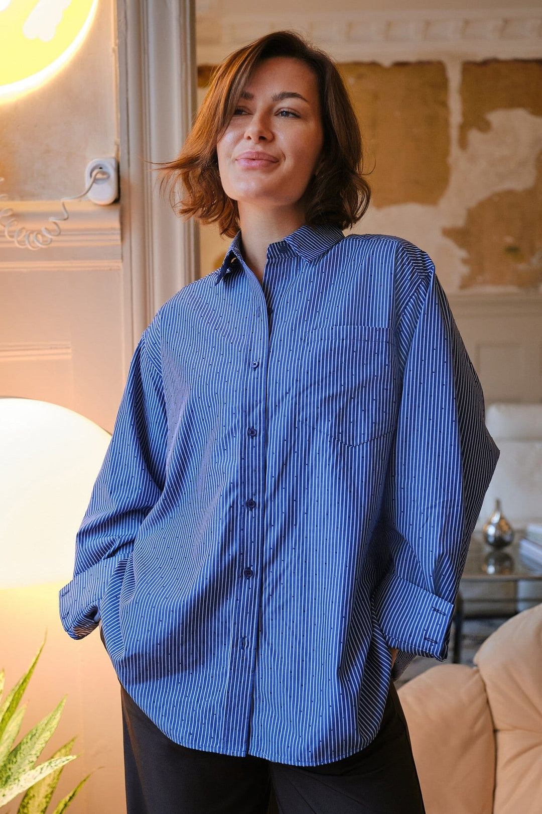 Neo Noir - Dalma B Stripe Stone Shirt 164520 - 678 - Midnight Blue Skjorter 