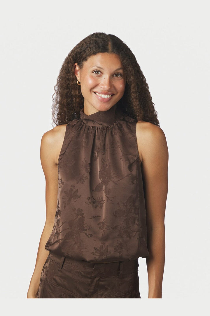 Neo Noir - Darcy Floral Satin Top 170804 - 676 - Dark Brown