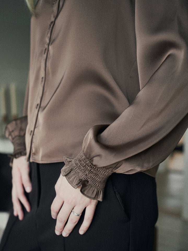 Neo Noir - Delsie Drapy Sateen Blouse 167479 - 306 - Dusty Brown Bluser 