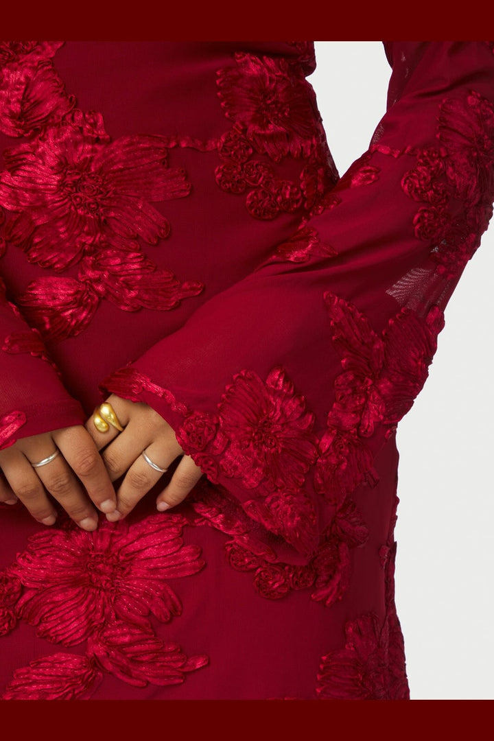 Neo Noir - Dirina Big Flower Mesh Dress 167279 - 160 - Red
