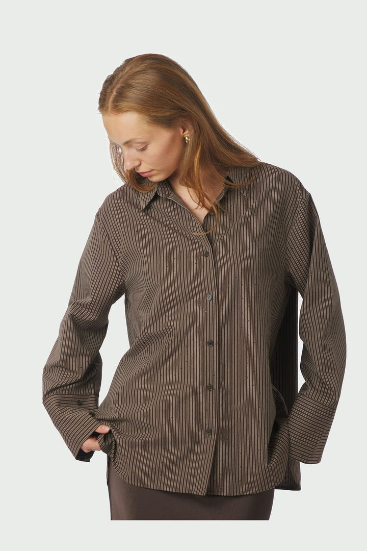 Neo Noir - Dita Striped Line Shirt 166888 - 676 - Dark Brown