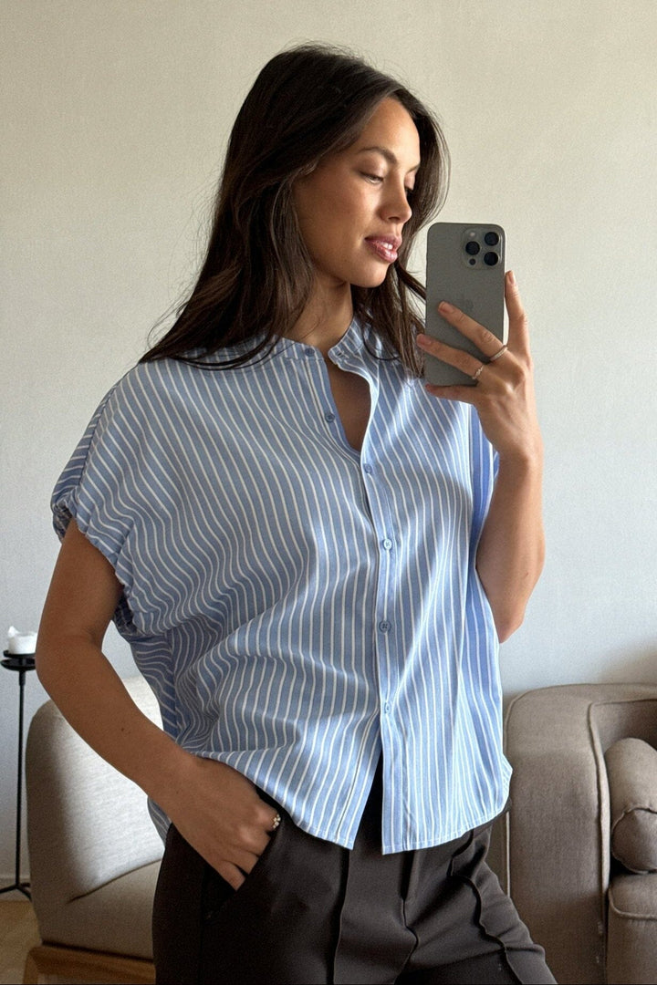 Neo Noir - Englana Stripe Blouse 166460 - 145 - Light Blue Bluser 