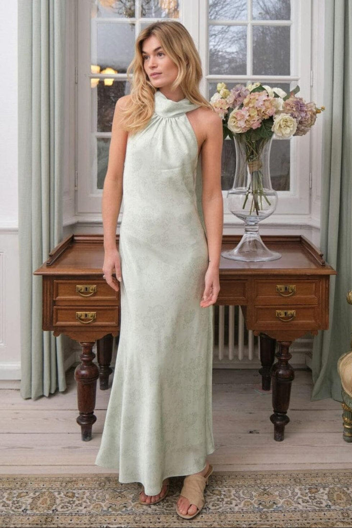 Neo Noir - Fiona Pattern Satin Dress 168367 - 154 - Light Green