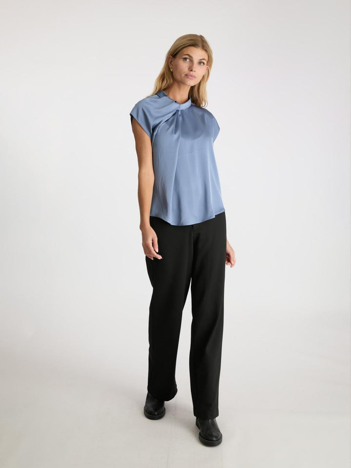 Neo Noir - Fleur Drapy Satin Blouse - Dusty Blue