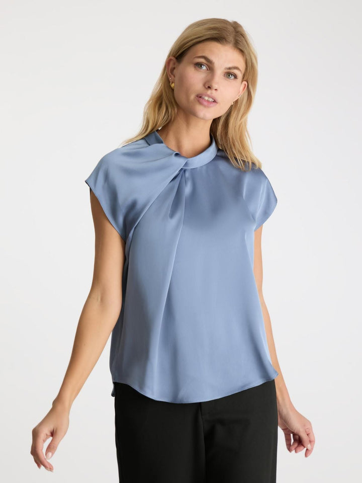Neo Noir - Fleur Drapy Satin Blouse - Dusty Blue