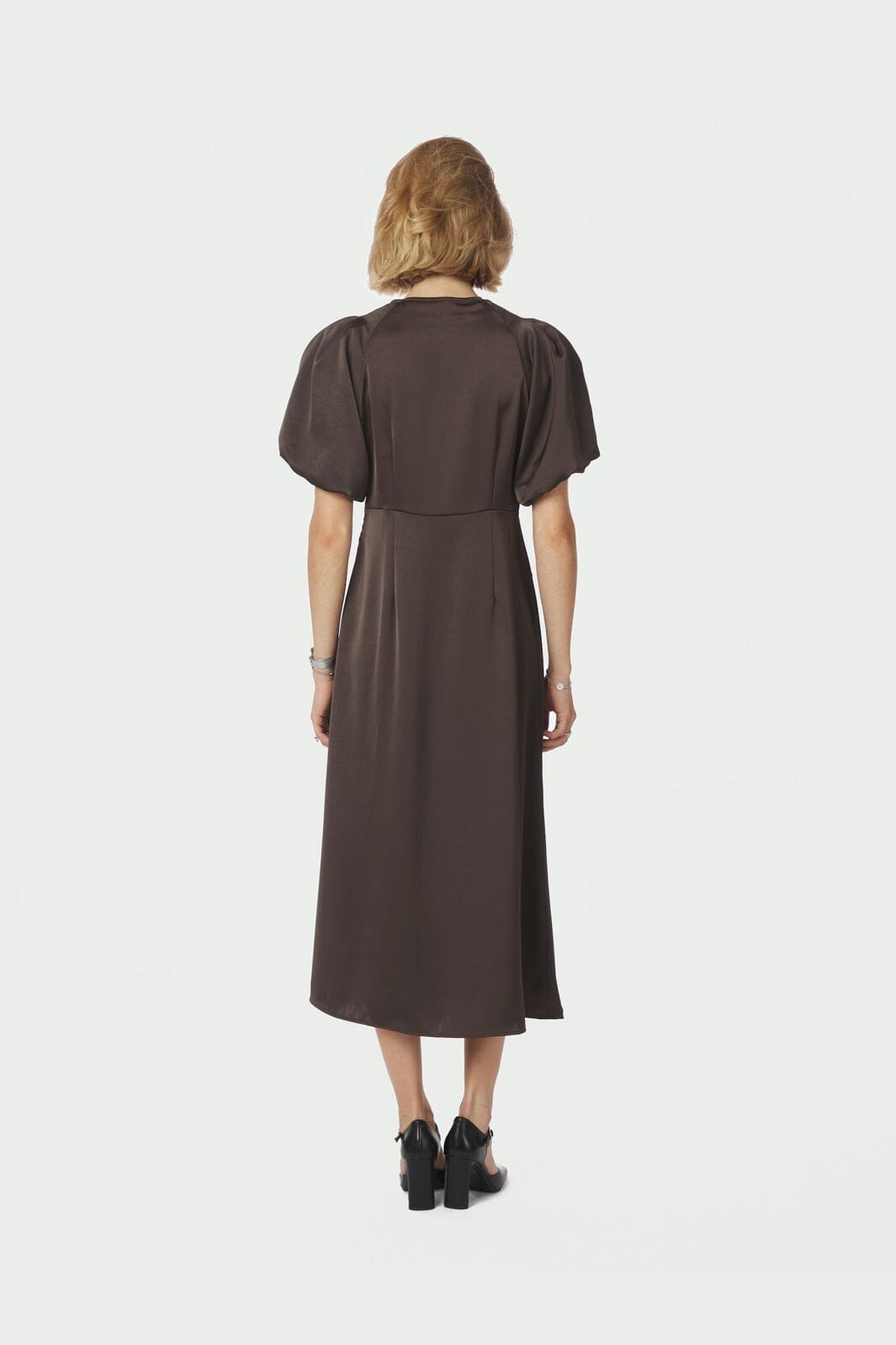 Neo Noir - Illana Heavy Sateen Dress 162521 - 676 - Dark Brown