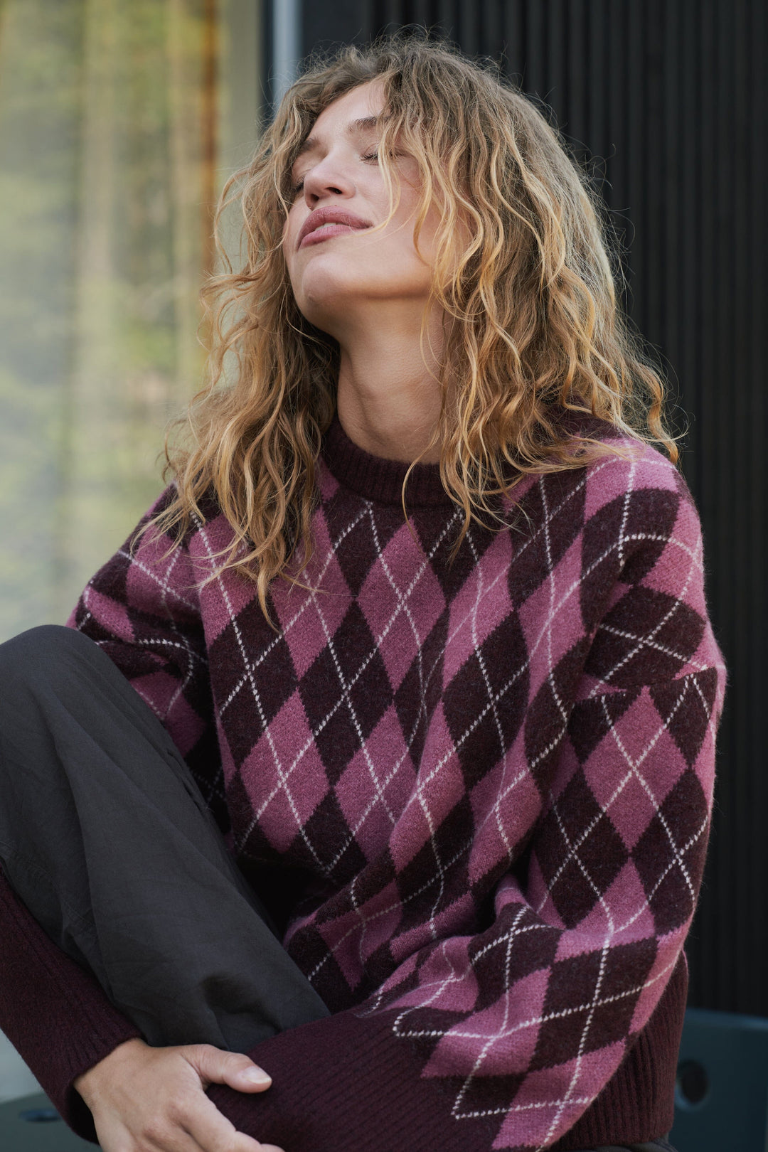 Neo Noir - Kick Check Knit Blouse 165204 - 682 - Wine Bluser 