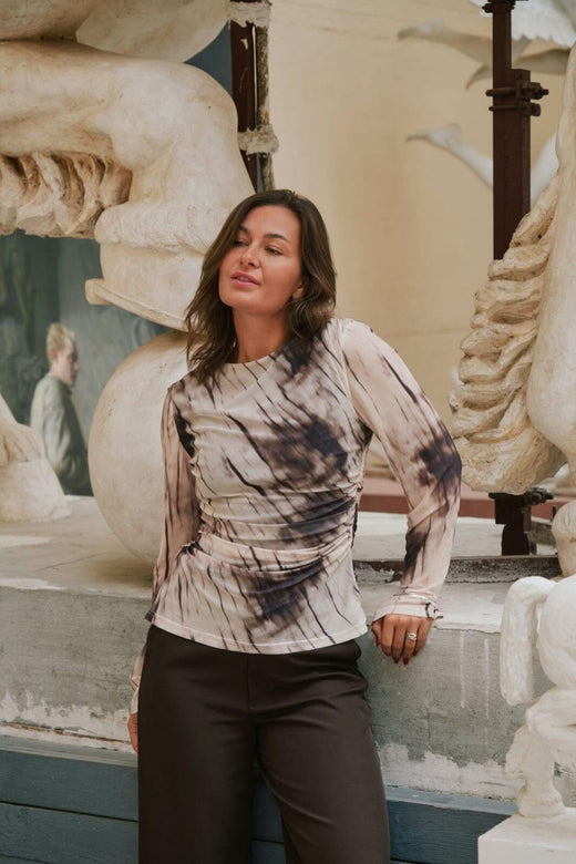 Neo Noir - Lenida Faded Mesh Blouse 167053 - 306 - Dusty Brown Bluser 