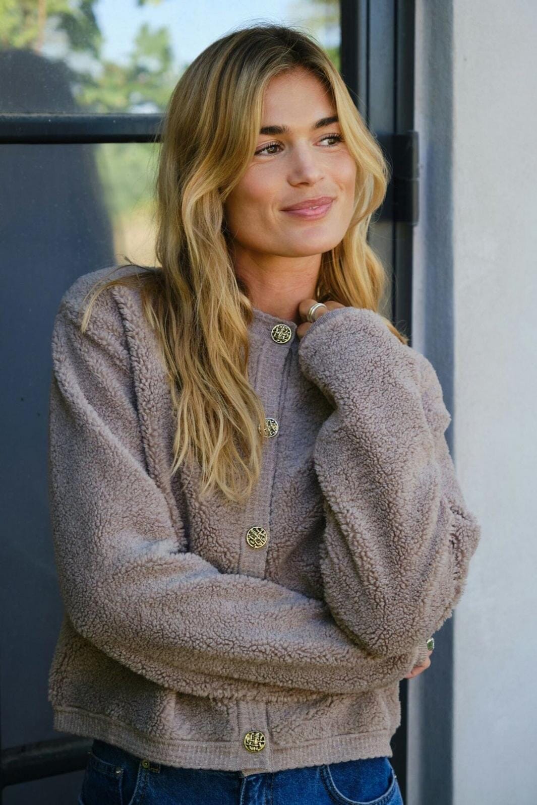 Neo Noir - Limo Fluffy Knit Cardigan 161963 - 125 - Dark Sand Cardigans 