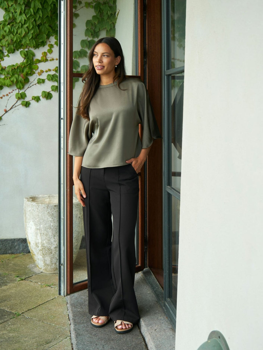 Neo Noir - Liora Heavy Sateen Blouse 165567 - 255 - Cold Army Bluser 