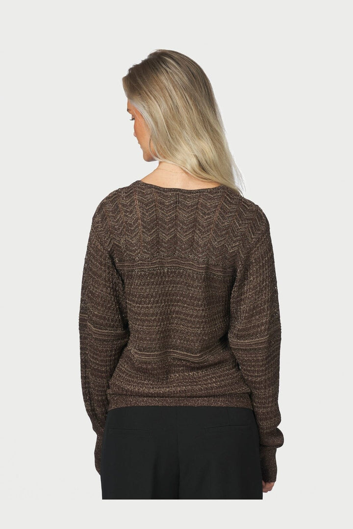 Neo Noir - Lumi Chevron Knit Blouse 171143 - 676 - Dark Brown