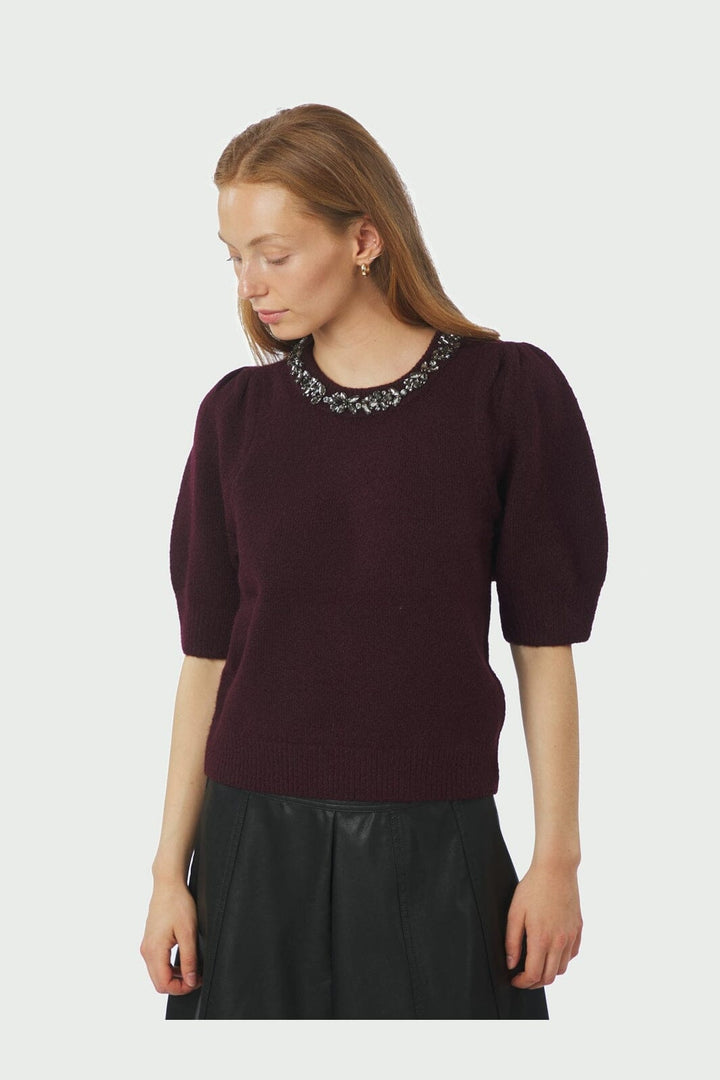 Neo Noir - Maia Stone Knit Blouse 162914 - 682 - Wine