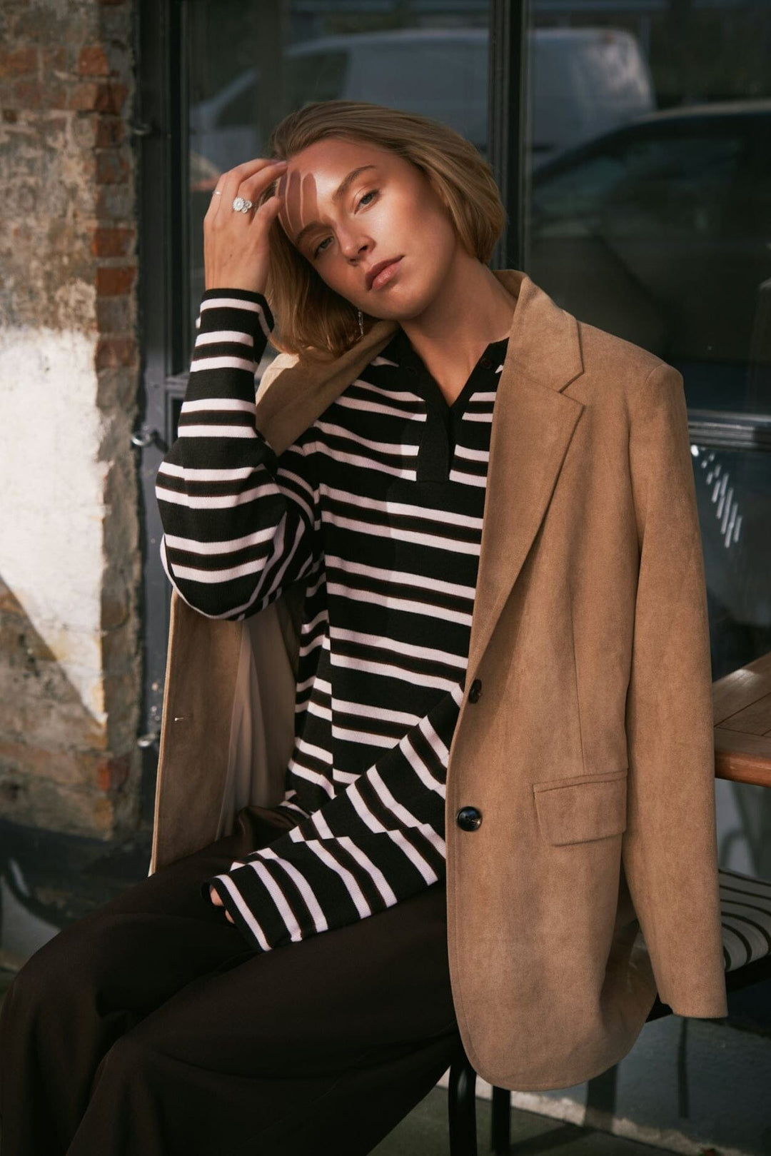 Neo Noir - Mala Polo Knit Blouse 167213 - 676 - Dark Brown Bluser 