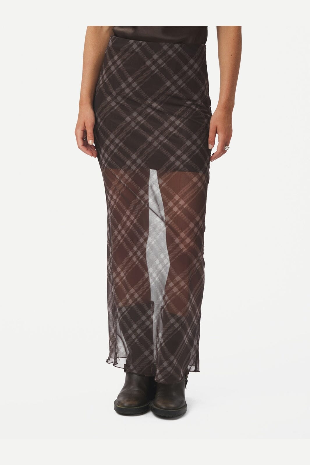 Neo Noir - Marlise Check Mesh Skirt 167207 - 676 - Dark Brown