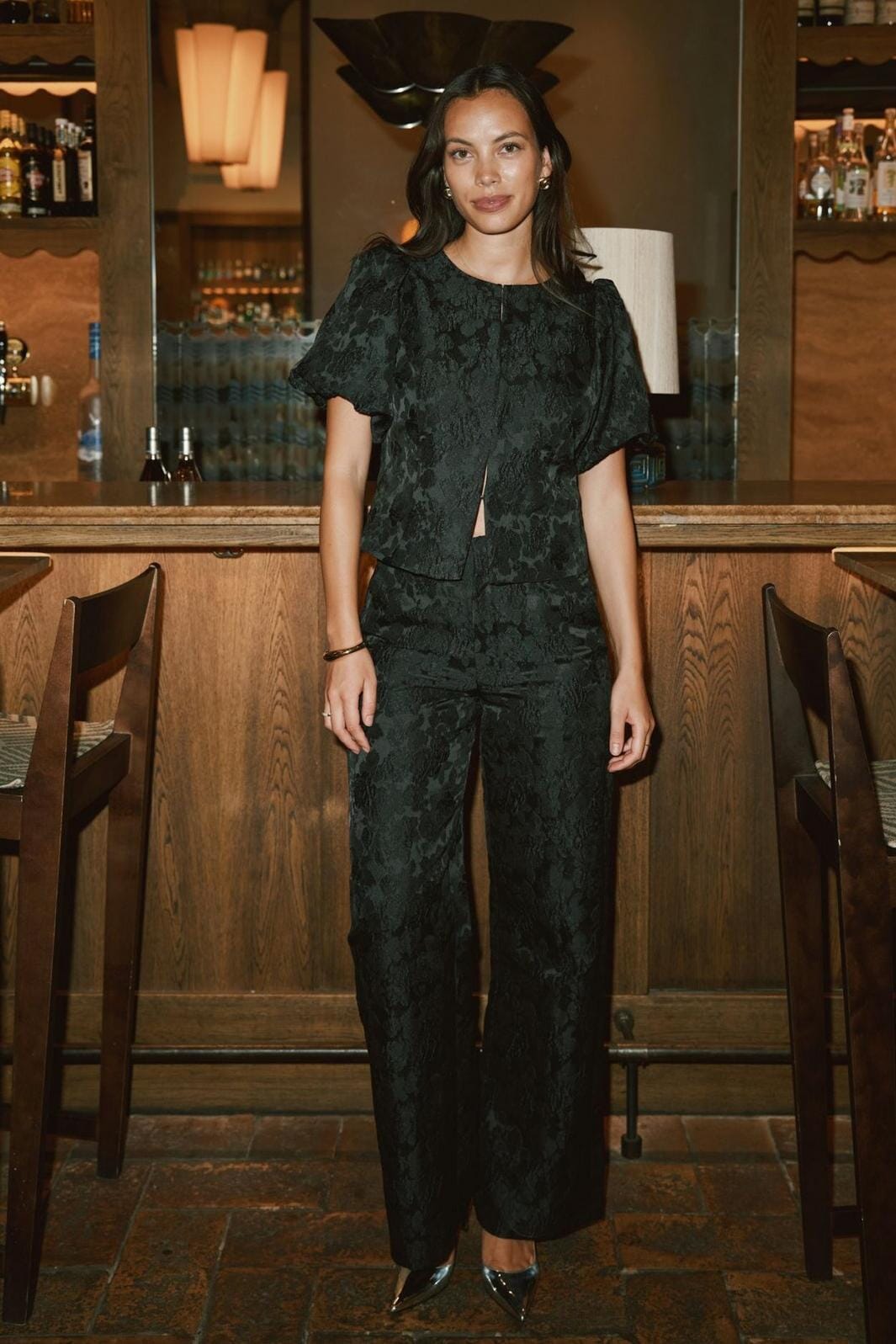 Neo Noir - Nathalie Flower Brocade Pants 171052 - 100 - Black Bukser 