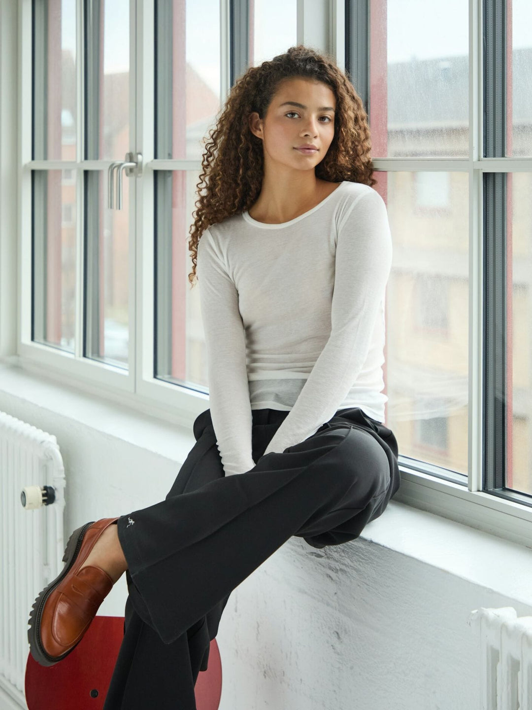 Neo Noir - Nella Fine Rib Blouse 167271 - 120 - White Bluser 