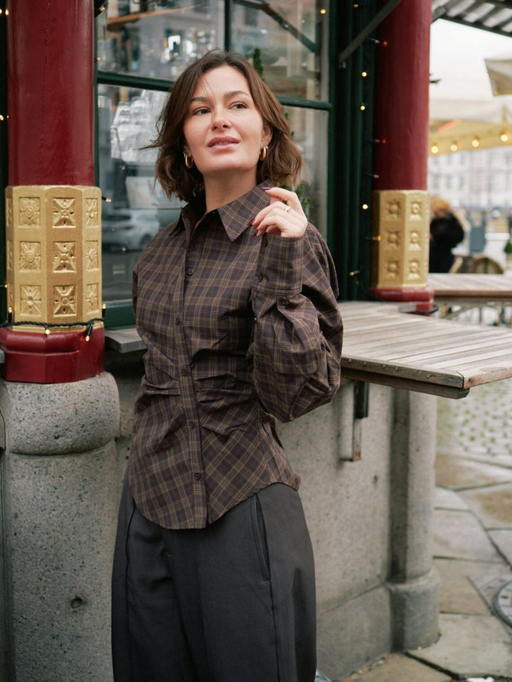 Neo Noir - Neoella Check Shirt 167459 - 676 - Dark Brown Skjorter 