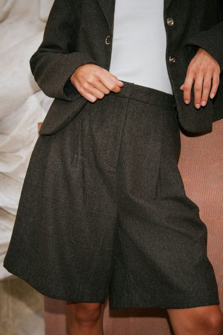 Neo Noir - Nika Mini Check Shorts 167169 - 205 - Brown Melange Shorts 