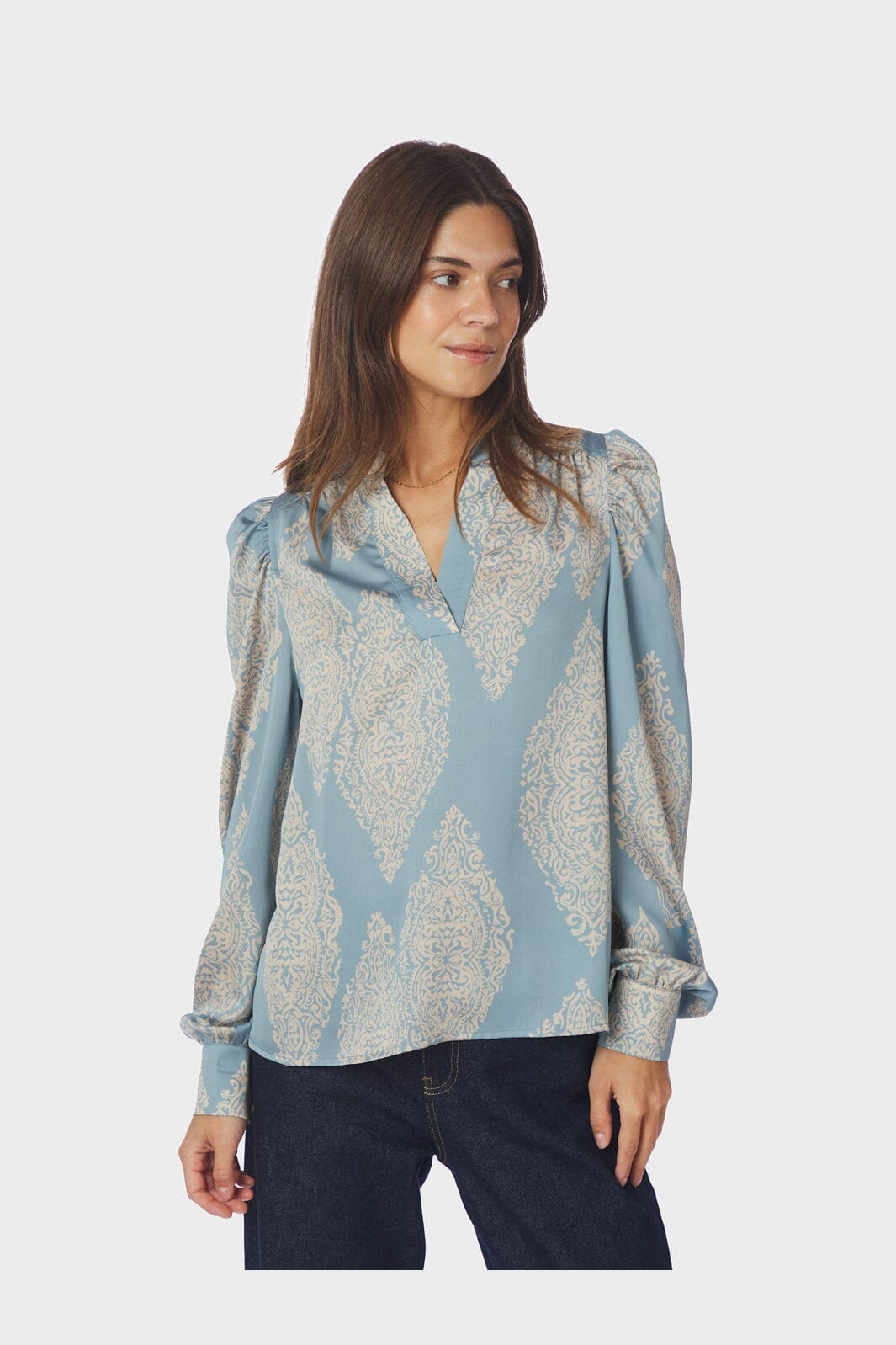 Neo Noir - Rosslyn Paisley Drop Blouse 163976 - 142 - Dusty Blue
