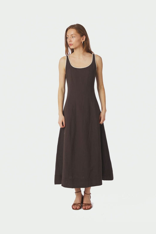 Neo Noir - Safinan Linen Contrast Dress 168961 - 676 - Dark Brown